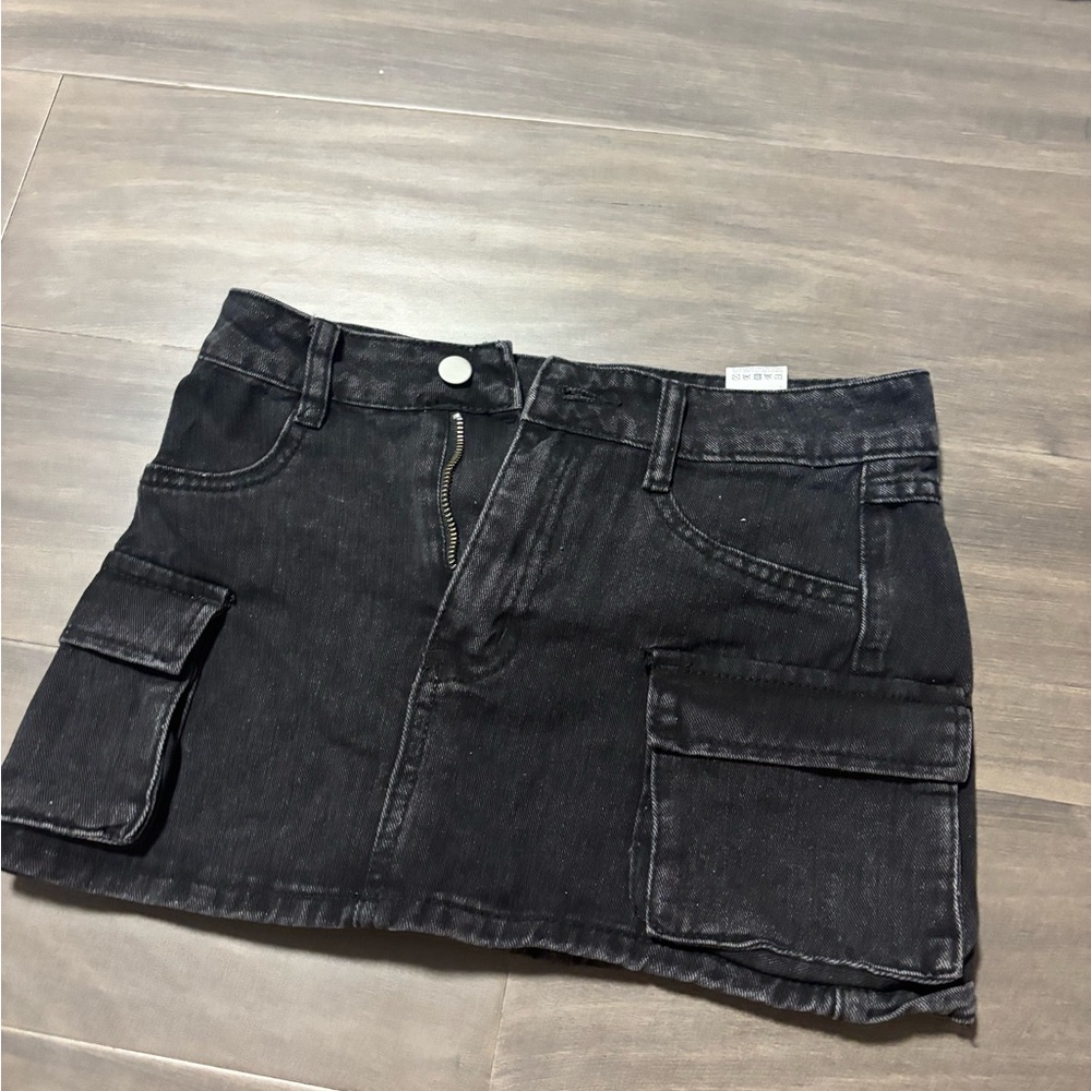 Black Denim Mini Skirt with Pockets